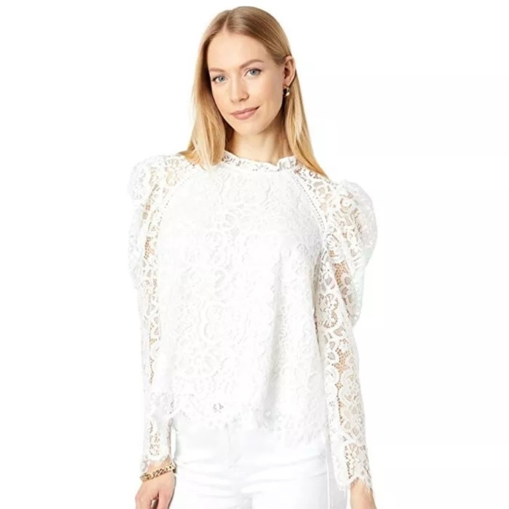Lilly Pulitzer White Ruffled Puff Sleeve Blouse